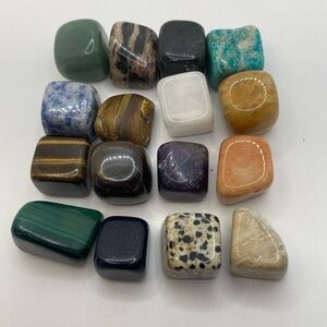 x16 Semi Precious Gemstones x15 Shiny x1 Matte Tumbled Square Healing Crystals
